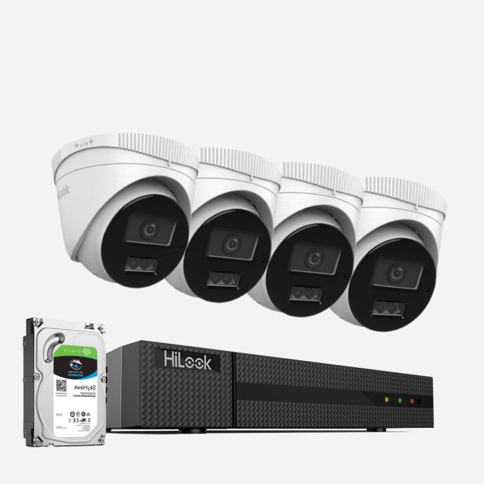 HiLook 4MP 4 x ColorVu Smart Hybrid Light PoE IP Camera System