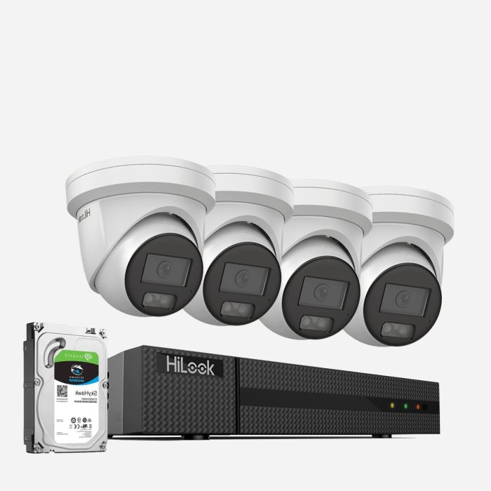 HiLook 4K 8MP 4 x ColorVu PoE CCTV Camera system with Audio